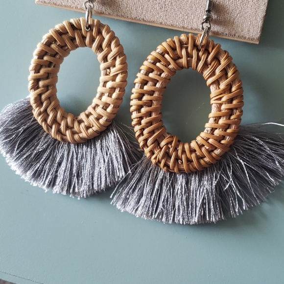 Erica Lyons Woven Earrings with Gray Fringe - Picture 8 of 8